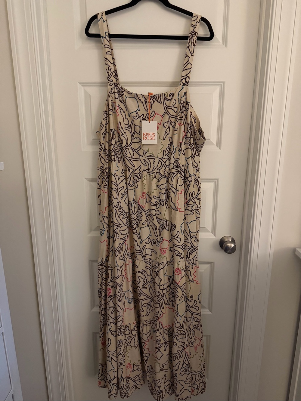 NWT Knox Rose tiered maxi dress with floral illustration with pockets